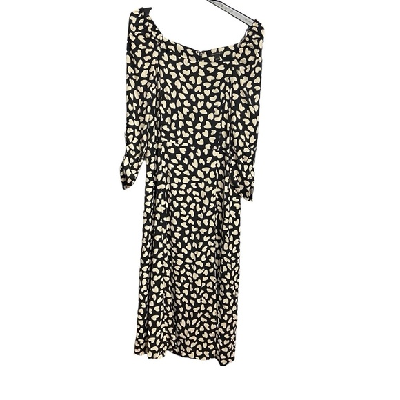 Ann Taylor Long Ruched Sleeve Dress Size 6 Black with Ivory Hearts Square Neck - Picture 3 of 10